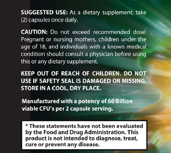 Probiotic 60 billion CFU 60 Capsules 30 Day Supply