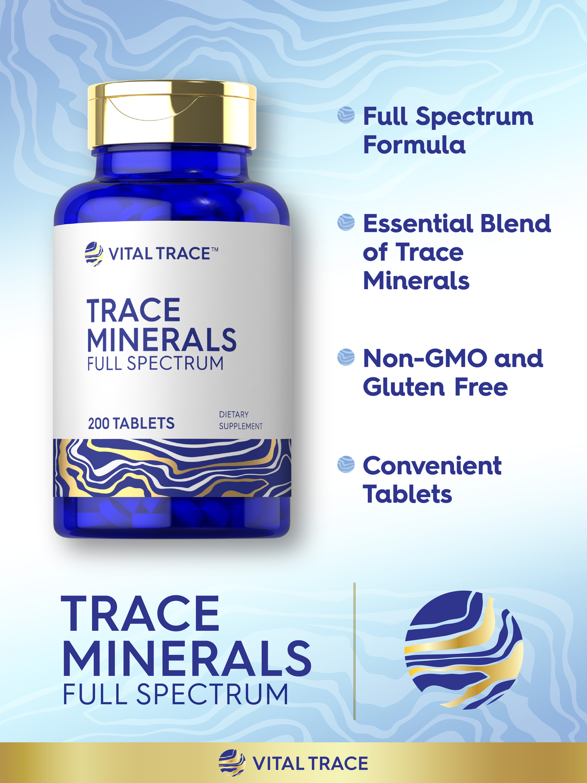 Trace Minerals | 200 Tablets | Non-GMO & Gluten Free | by Vital Trace