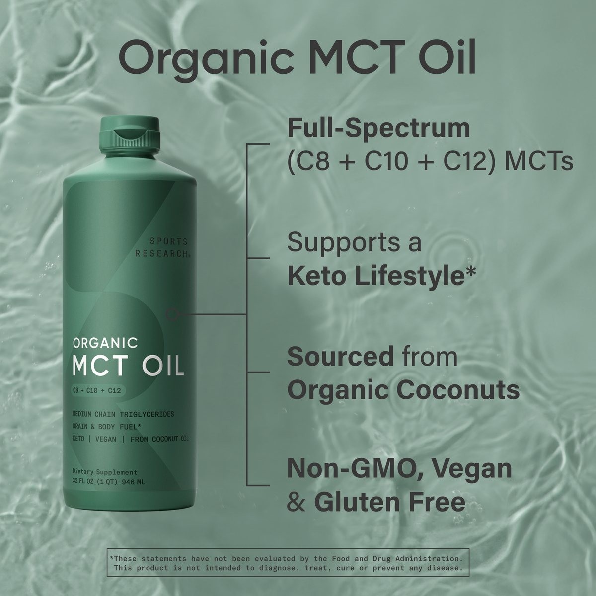 Keto MCT Oil from Organic Coconuts – Triple Ingredient C8, C10, C12 MCTs