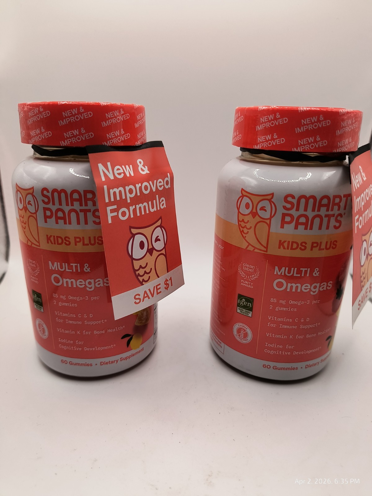 2 Bottles Smarty Pants Kids Plus Multi & Omegas 60 Gummies Each EXP 1/27
