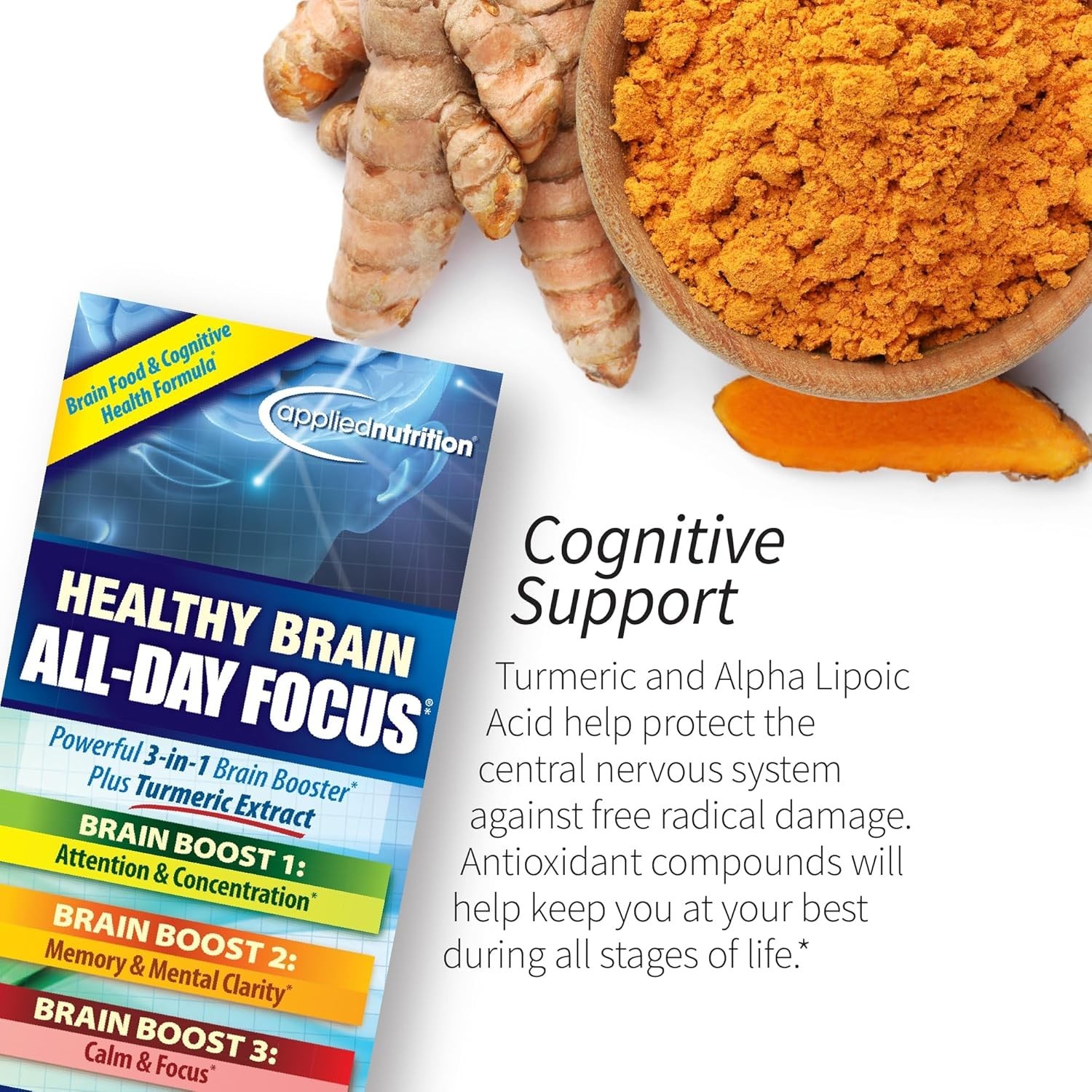 Applied Nutrition Healthy Brain All-Day Focus 50 Tabs Each (Pack of 3)