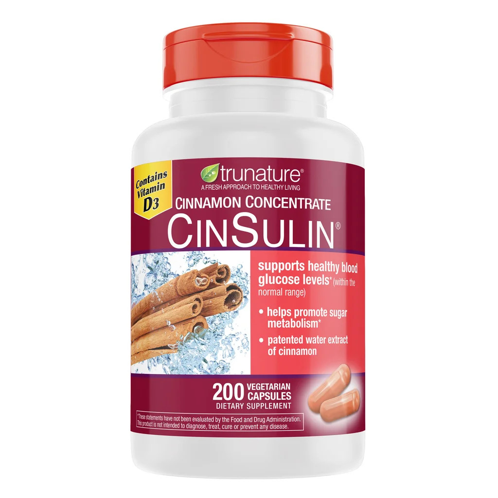 3-Pack Trunature Cinnamon Concentrate Cinsulin 500mg, 200 Vegetarian Capsules