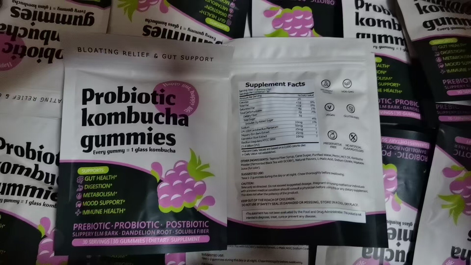 Probiotic Kombucha Gummy – Prebiotics, Probiotics, Postbiotics, Fiber Supplement