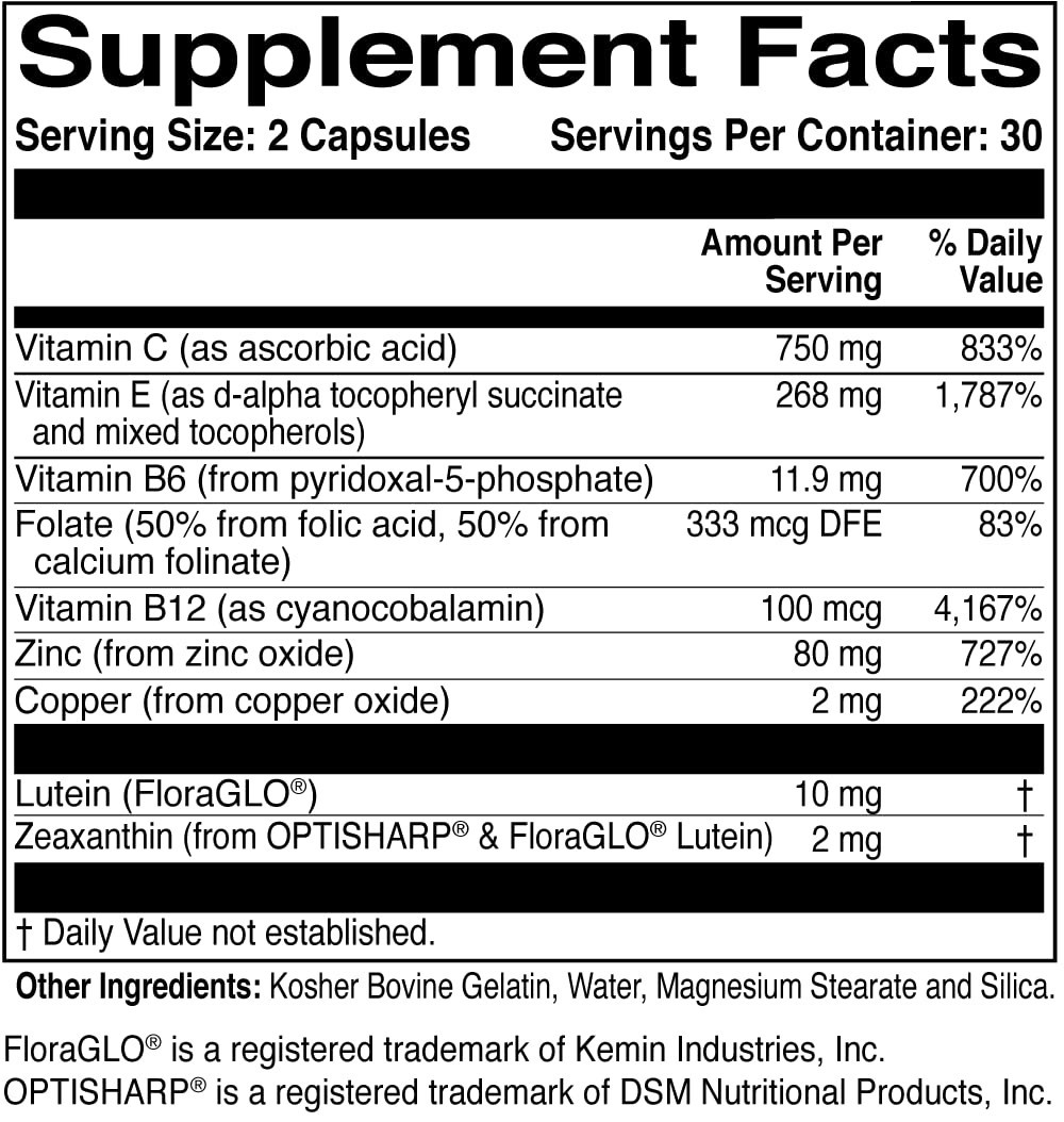 Eye Health Supplement – Lutein, Zeaxanthin, B Vitamins & Zinc – 60 Capsules for