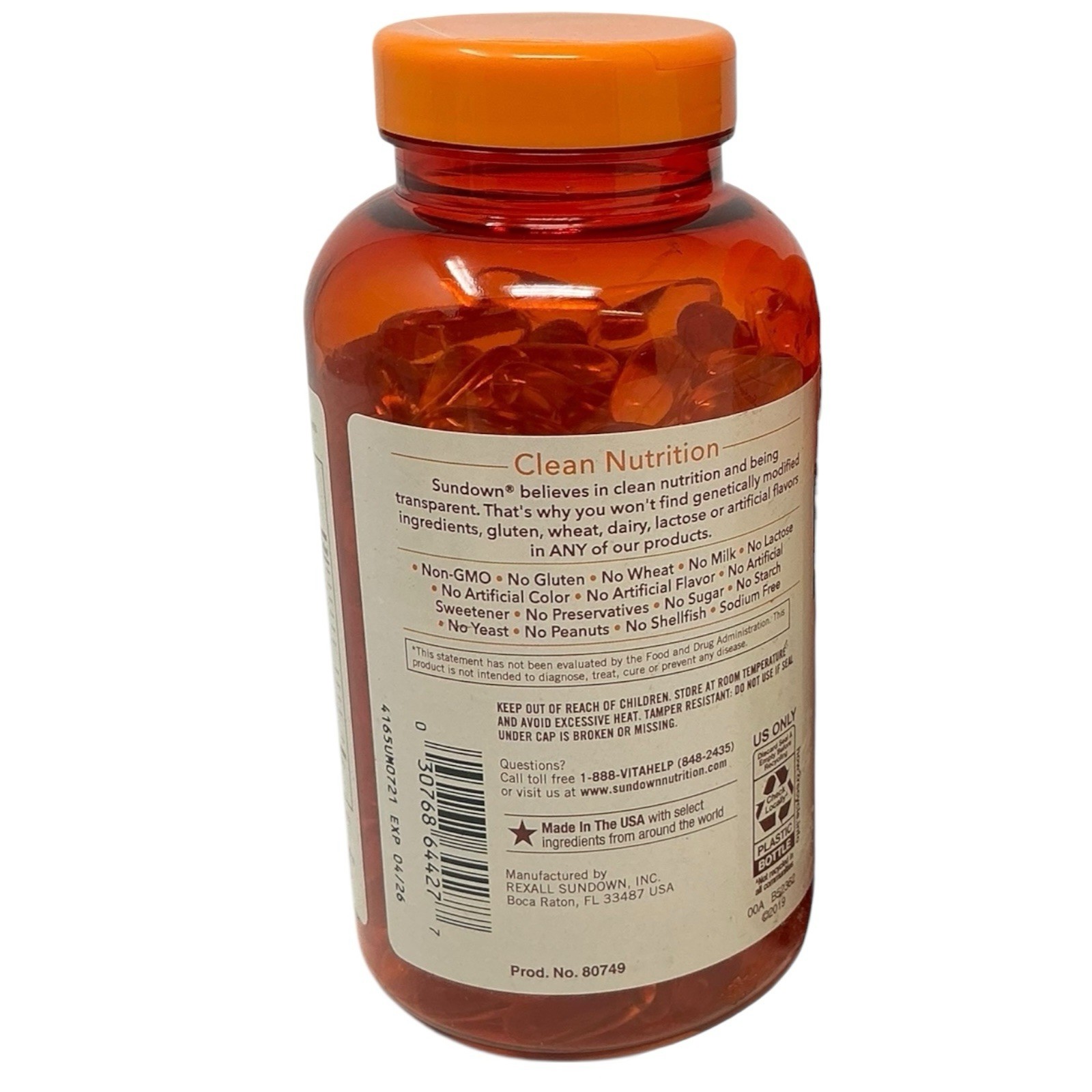 Sundown Non-GMO Clean Nutrition Omega 3 6 9 Heart Health 200 Softgels