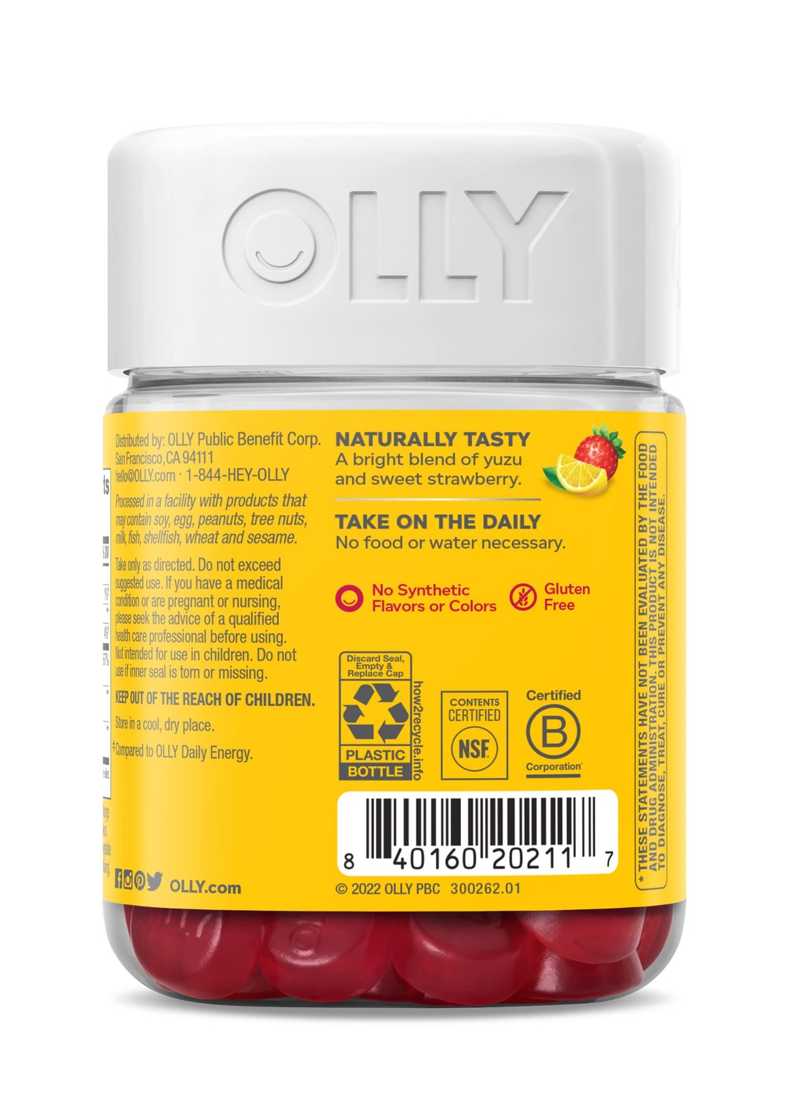 OLLY Extra Strength Daily Energy Gummy, Caffeine 60 Count (Pack of 1), Red