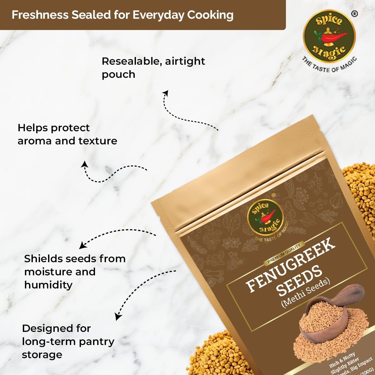 Spice Magic Fenugreek Seeds 7oz (200g) I Whole Methi for 7 Ounces
