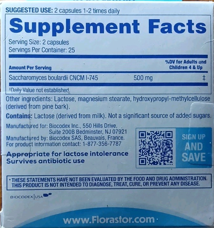 FLORASTOR DUAL ACTION PROBIOTIC DIGESTION IMMUNE SUPPORT SUPPLEMENT 50 CAPSULES!