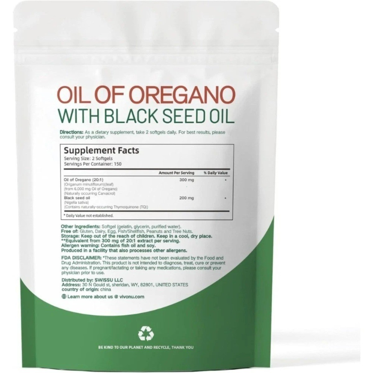 VivoNu Oil of Oregano & Black Seed Oil–Organic Softgels,Carvacrol & Thymoquinone