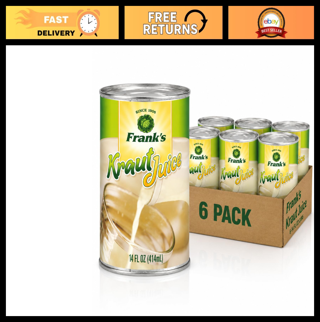 Tangy Sauerkraut Juice 14oz Cans (6 Pack) – Gluten-Free, Vegan, Fermented Drink