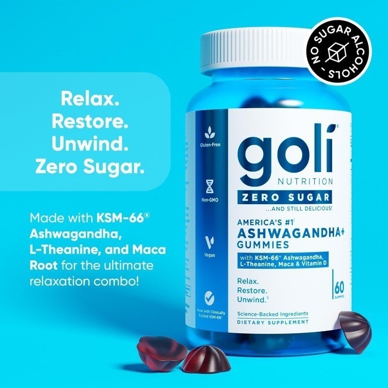 3-pcs Goli Zero Sugar Ashwagandha & Vitamin D, Maca, L-Theanine Gummies