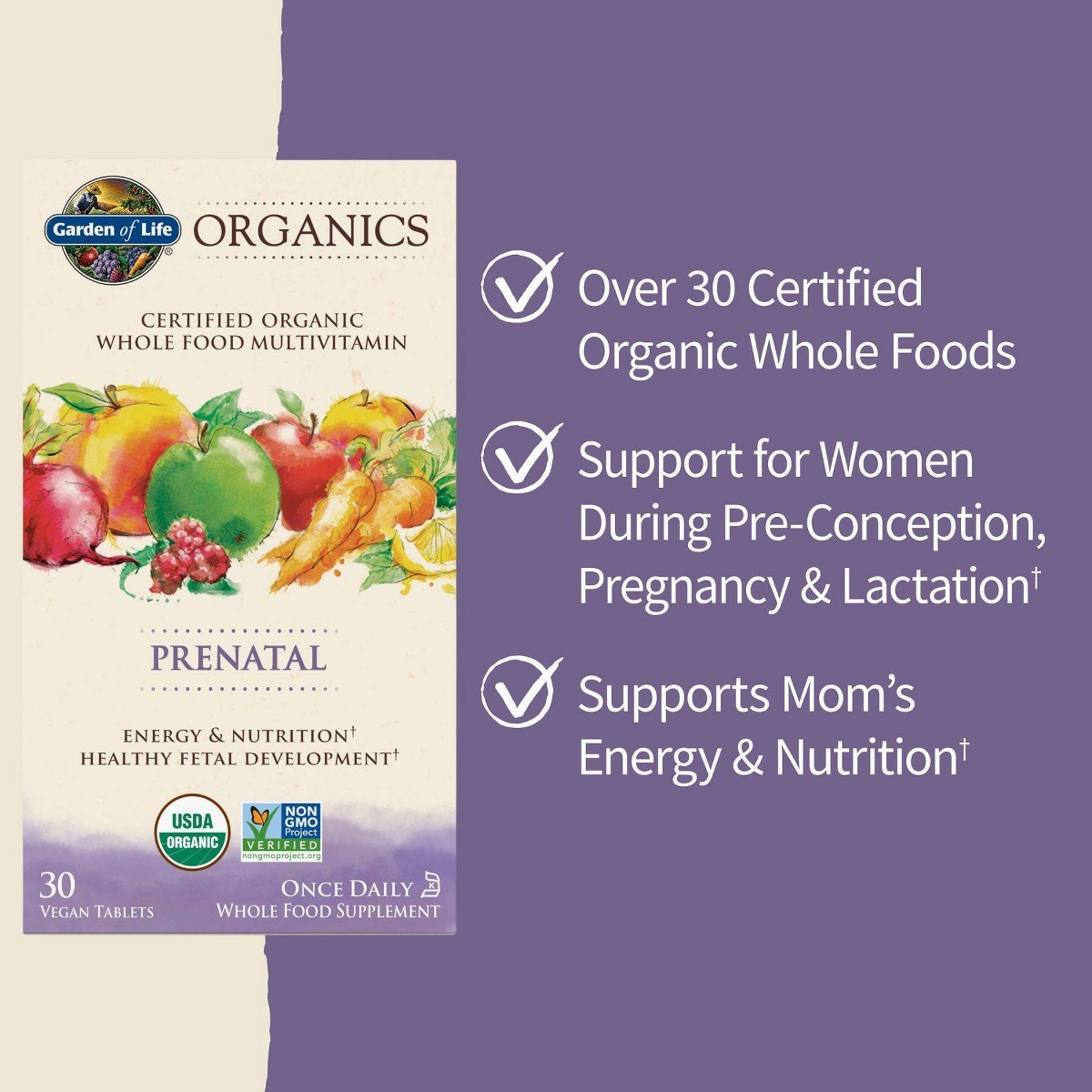 Garden of Life Organic Vegan Prenatal Daily Multivitamin Tablets – 30ct