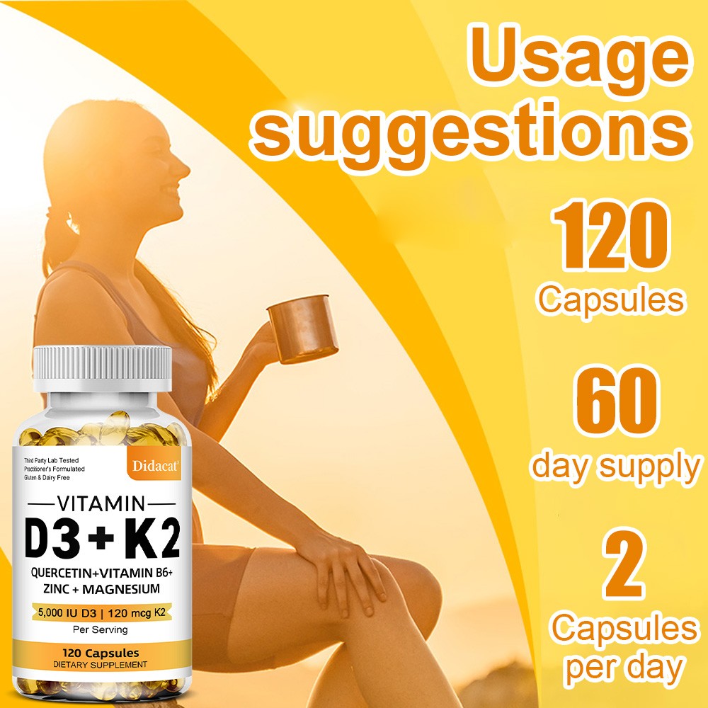 Vitamin D3 5000 IU K2 120 mcg, Vit D and K Supplement 30/60/120 capsules