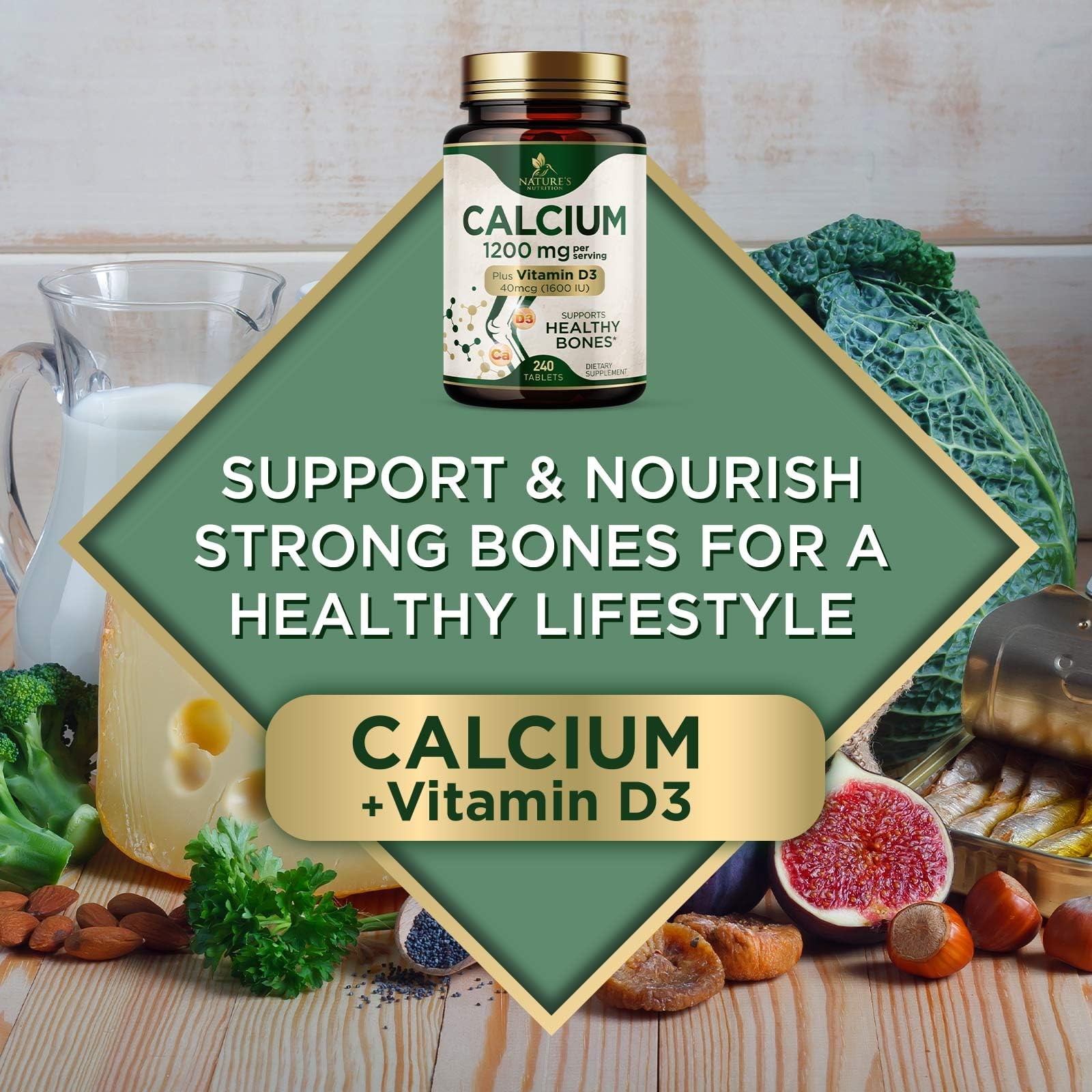 Calcium 1200 mg with Vitamin D3 – Per Serving – Bone 240 Count (Pack of 1)
