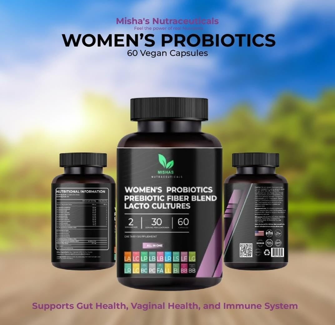 Mishas Women’s Probiotics, Prebiotic Fiber Blend – Gut & Immune Support – 60 C