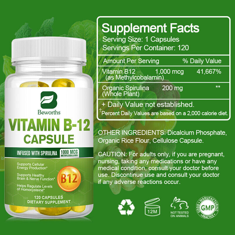 120 Capsules Vitamin B12 1000mcg,High Absorption Vitamin B-12 Energy Support