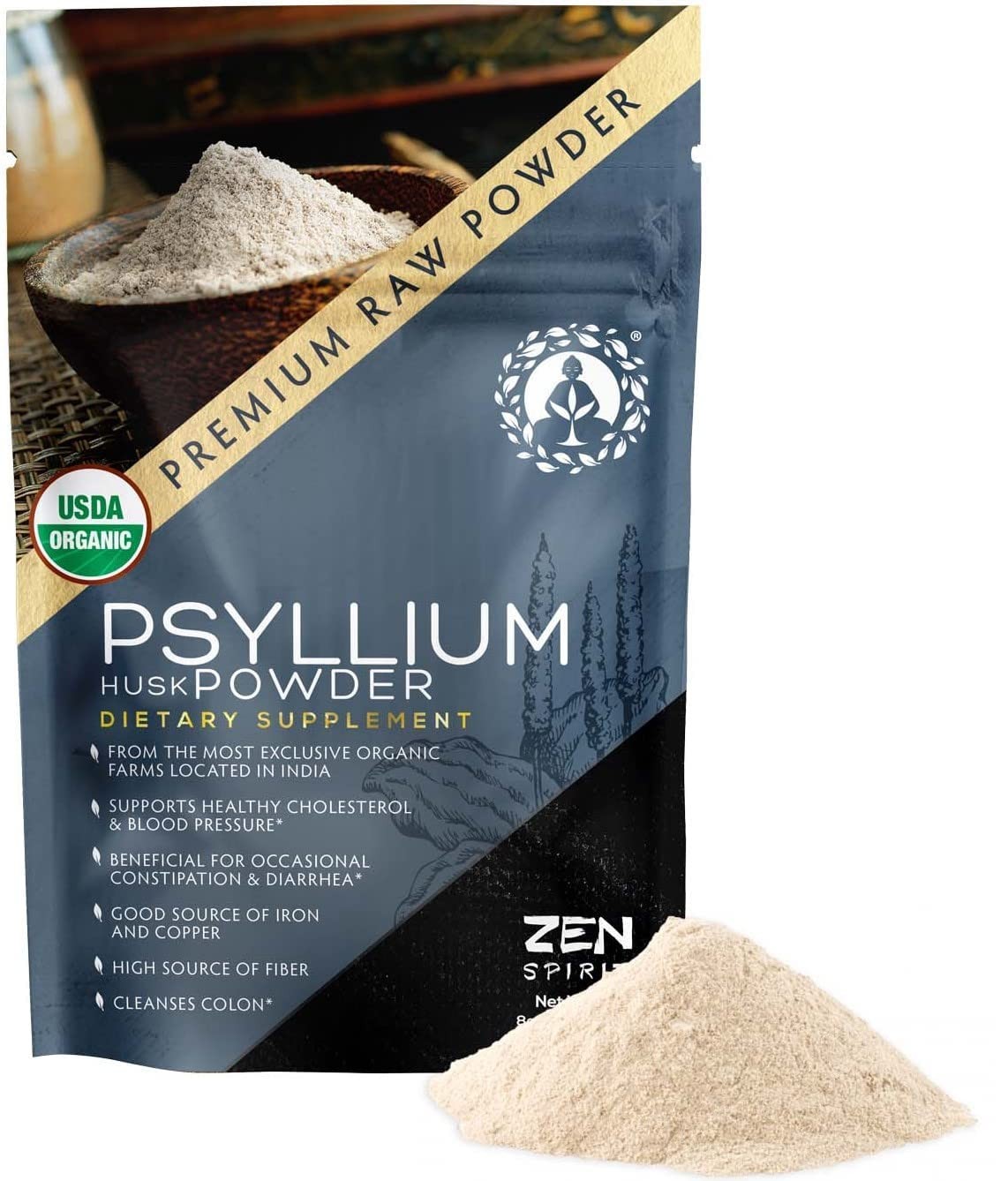Organic Psyllium Husk Powder – Premium Indian Natural 8 Ounce (Pack of 1)