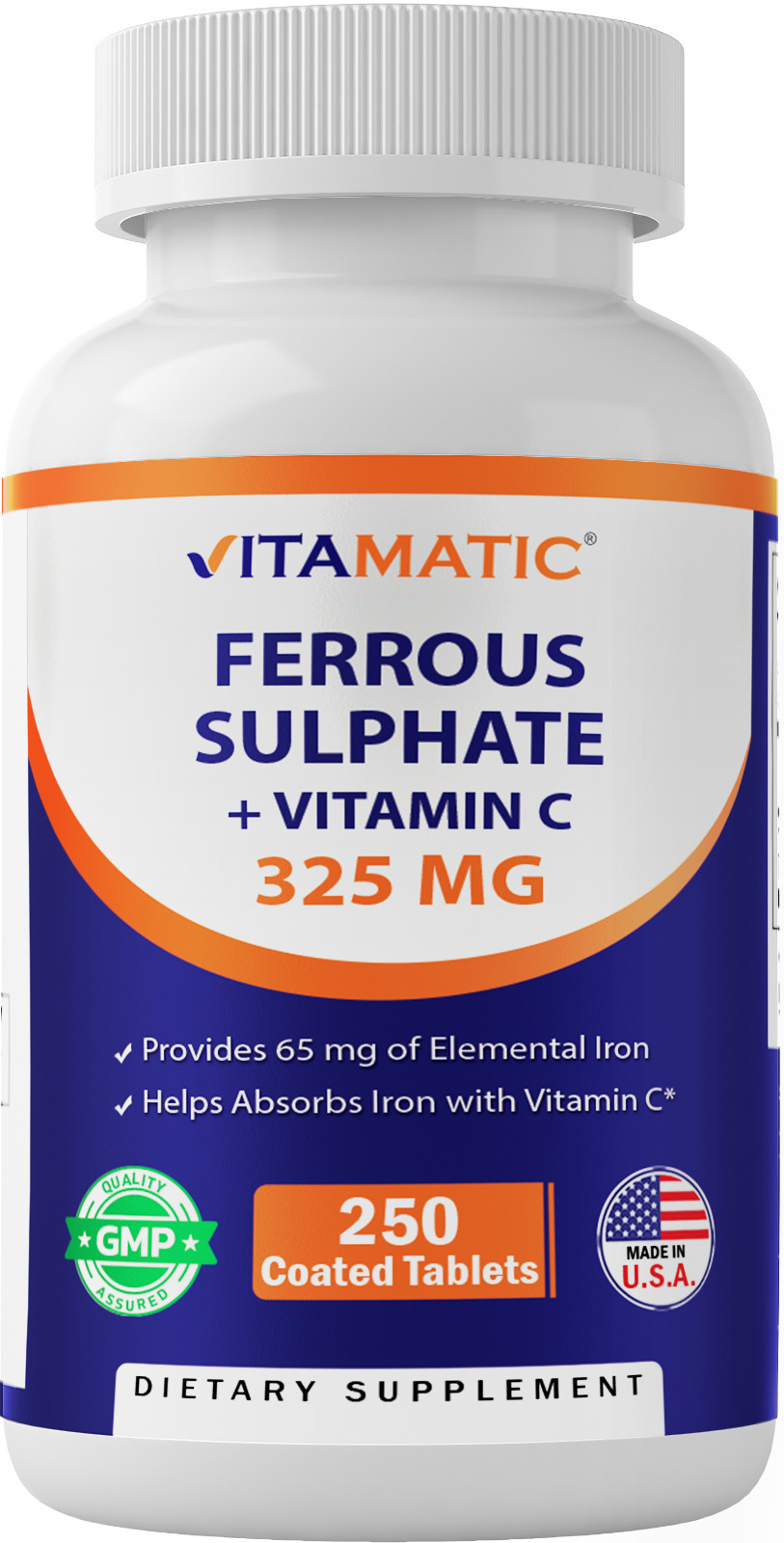 Vitamatic Ferrous Sulphate 325 mg + Vitamin C 100 mg- 250 coated tablets