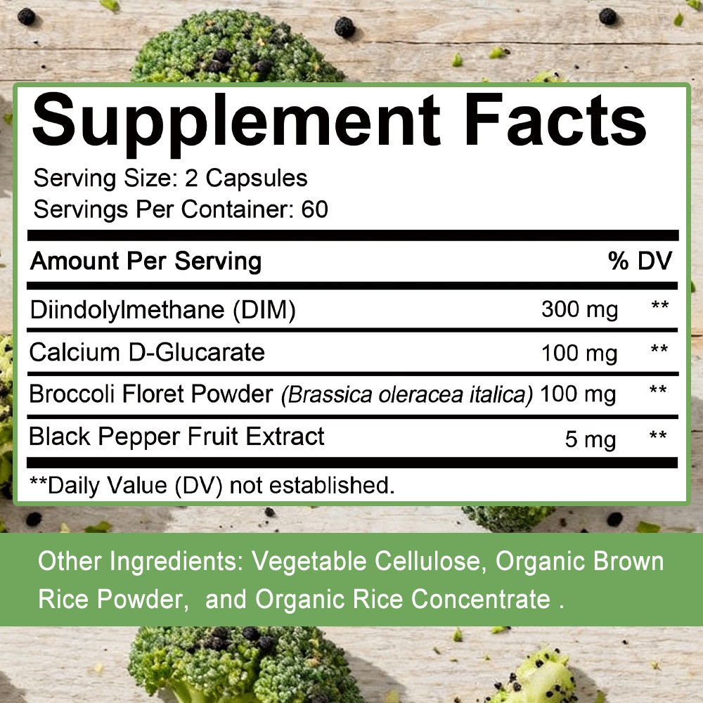 DIM (Diindolylmethane)300mg,30~120Capsules with Black Pepper Gluten-free,Non-GMO