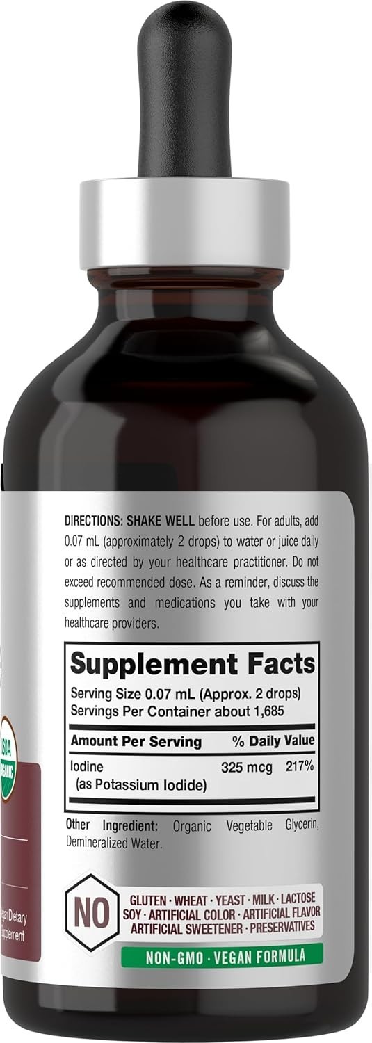 Nascent Iodine 325mcg 4oz Organic Liquid Supplement Non-GMO Gluten Free USA