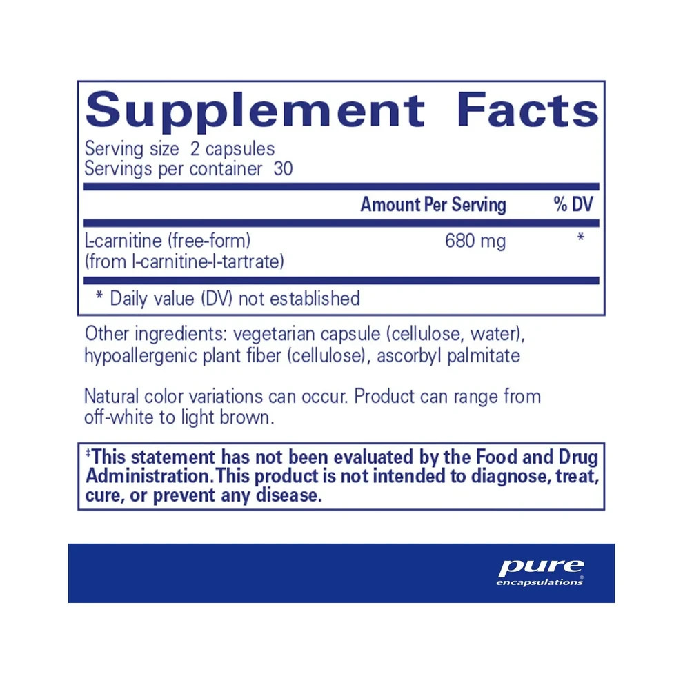 Pure Encapsulations L-Carnitine 60 Capsules exp 07/2028