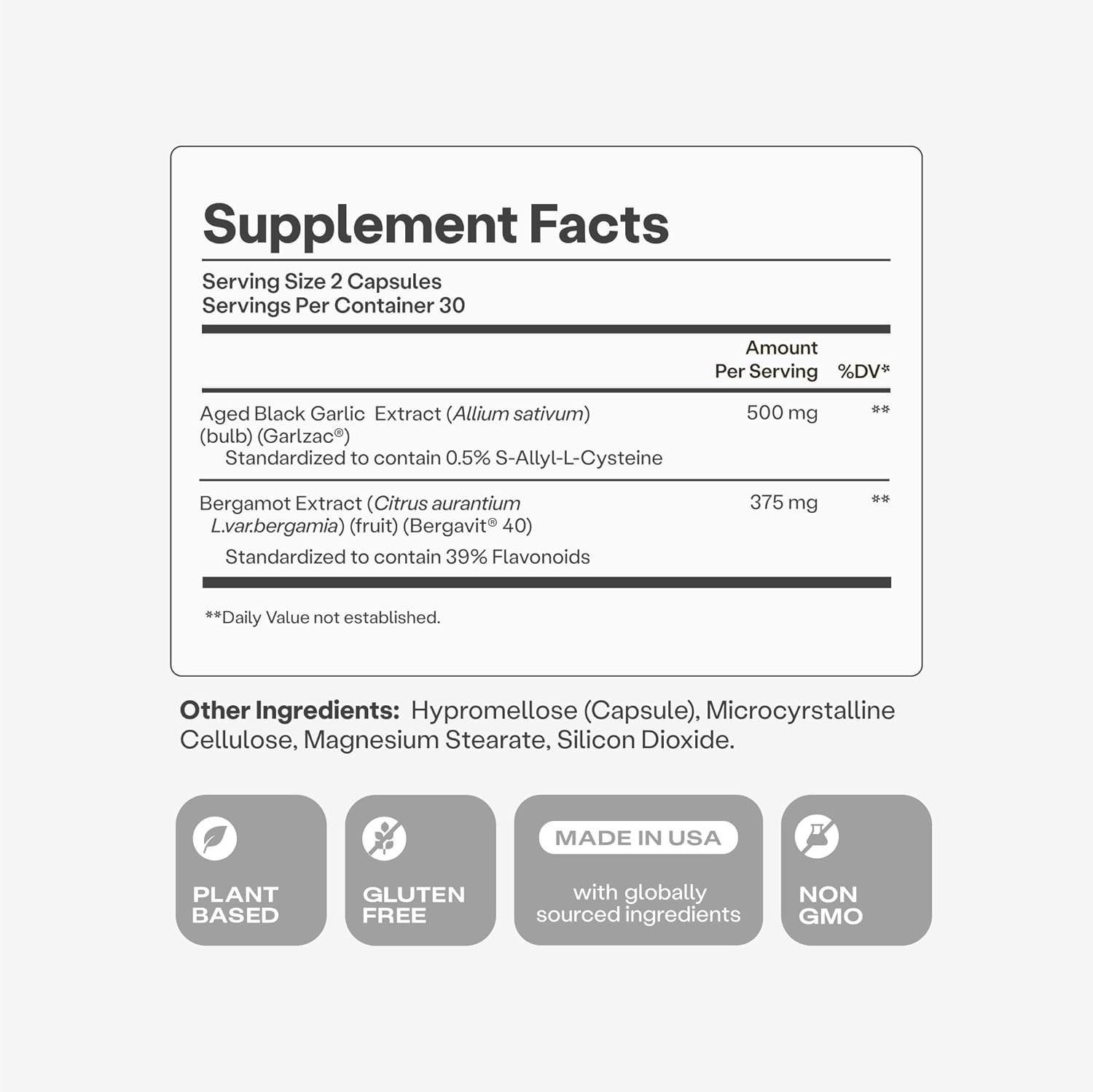 Natural Cholesterol Support – Aged Black Garlic & Bergamot Extract 120 Capsules