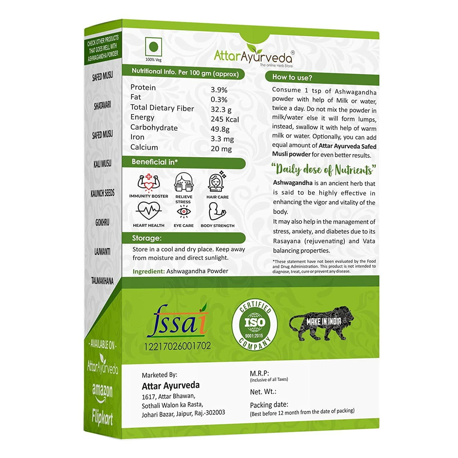 Attar Ayurveda Original Kali Jeeri 100gm.
