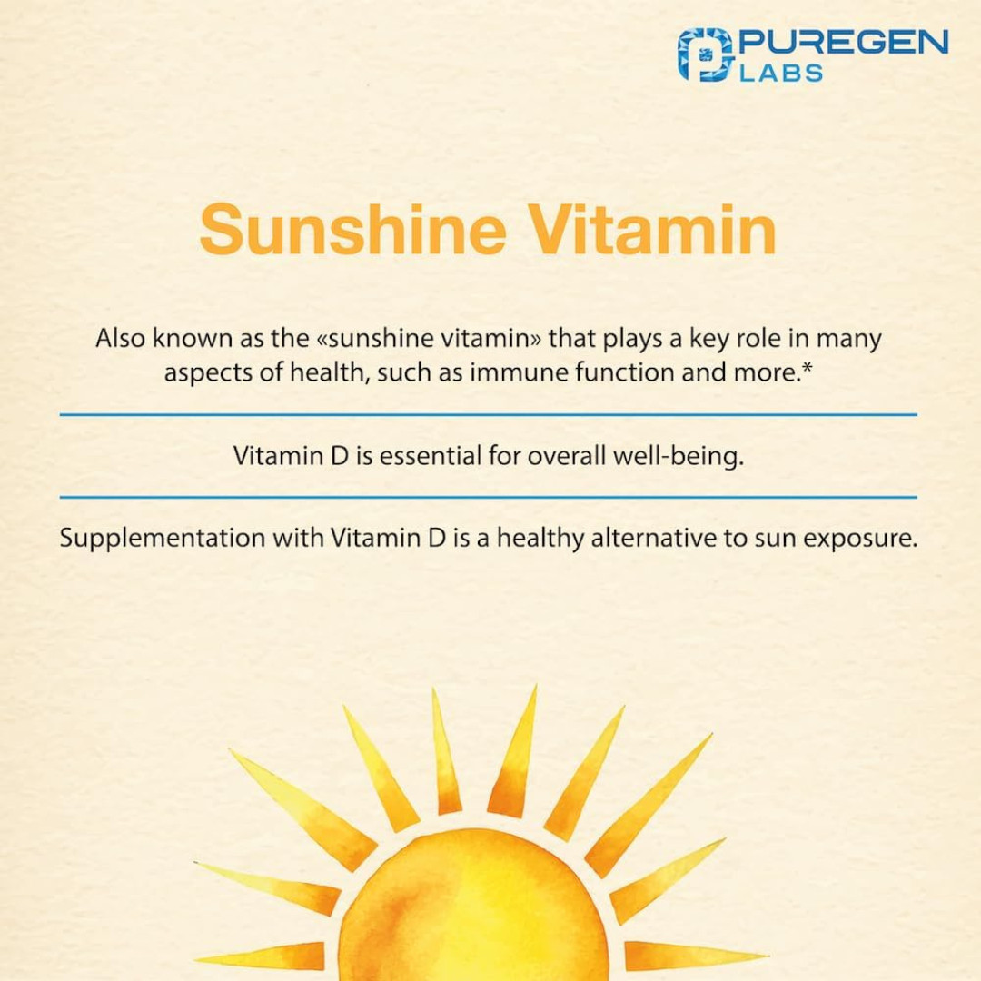 Puregen Labs Vitamin D3 50000 IU 100 Capsules Weekly Bone Immune Support