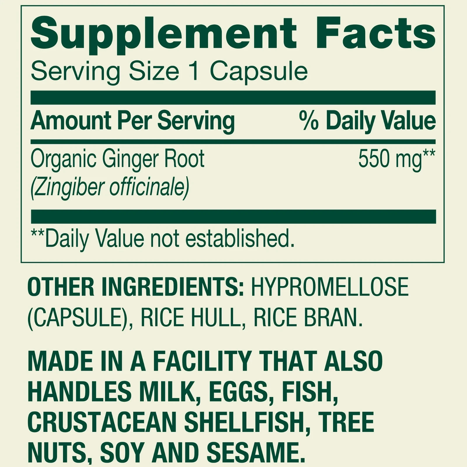 Ginger Root Digestive Health Supplement Capsules, 550mg, 100 Count