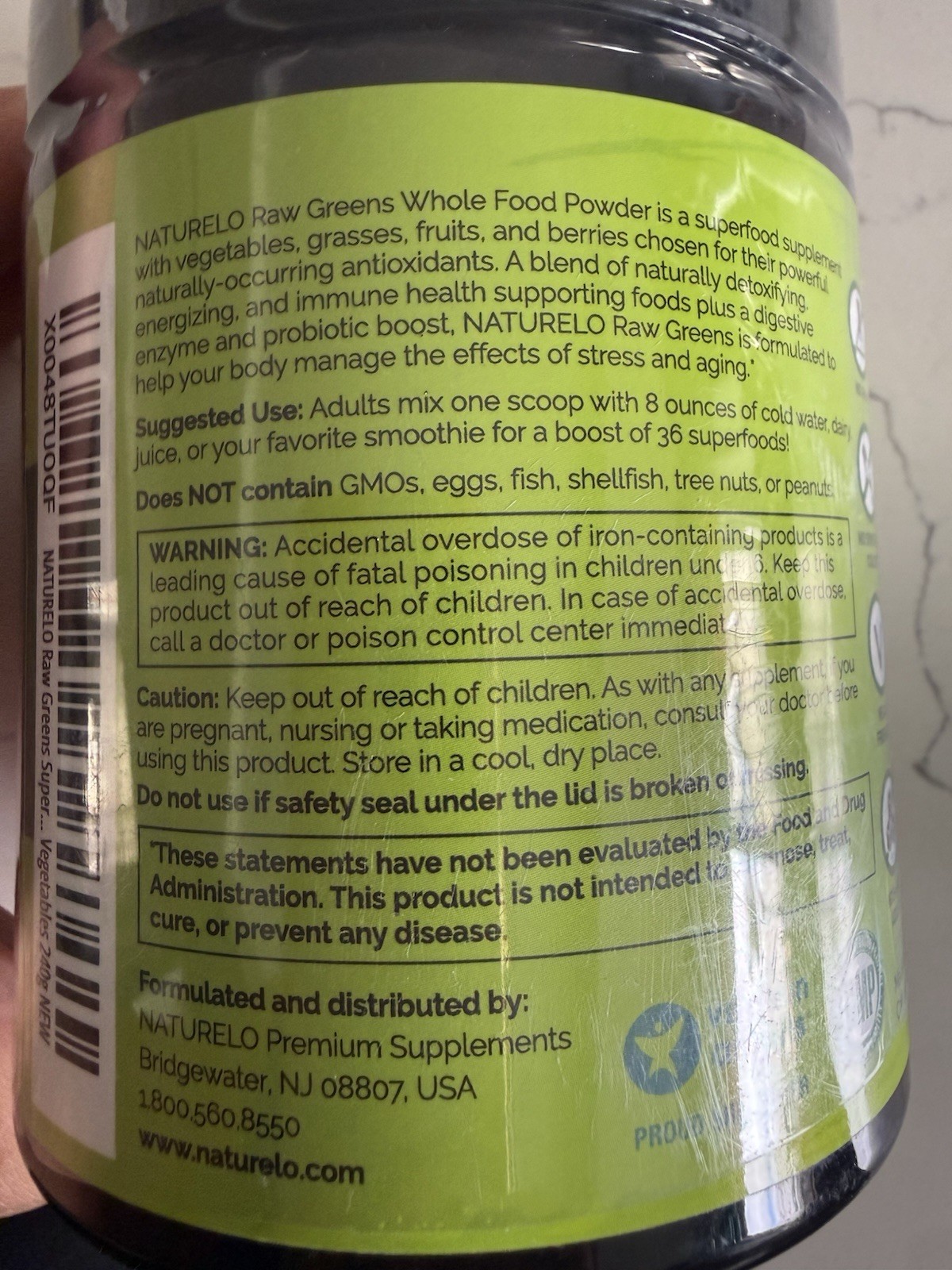Naturelo Raw Greens Superfood Powder – 8.5oz/240g – Unsweetened – Exp 10/2026