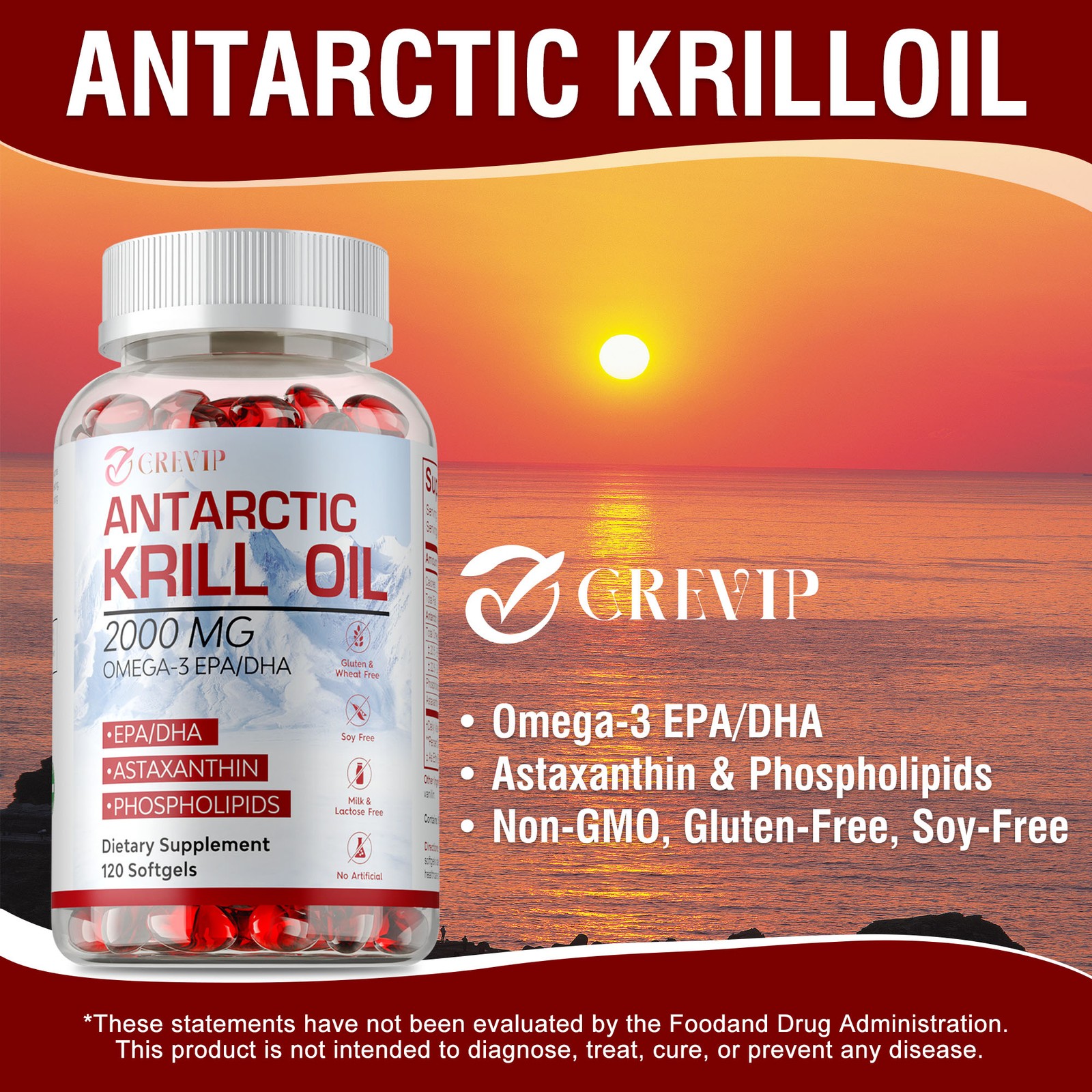 Antarctic Krill Oil -Brain Health,Anti-Aging,Improve Cardiovascular,Joint Health