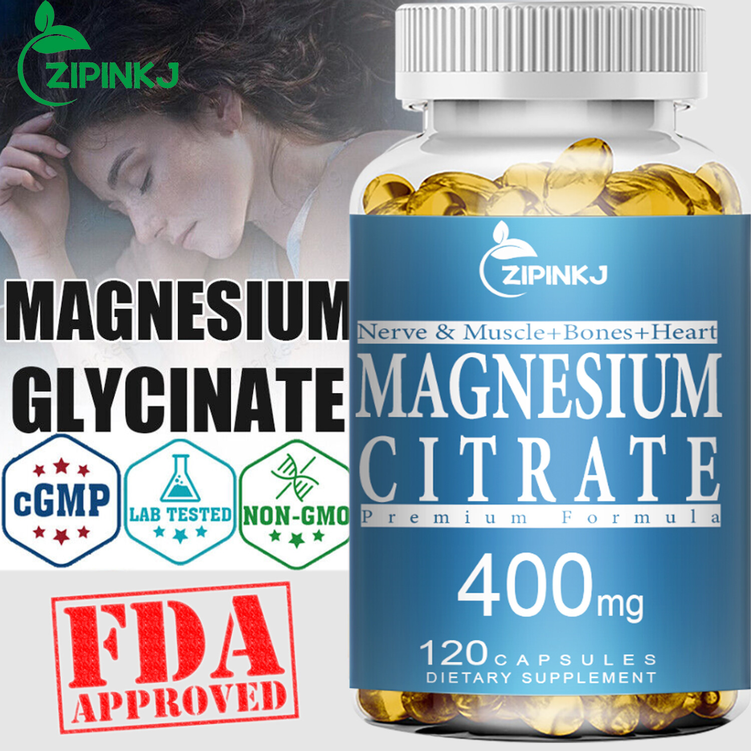 Magnesium Glycinate 400mg 120 Capsules Sleep Stress Relief Support Bone Softgel