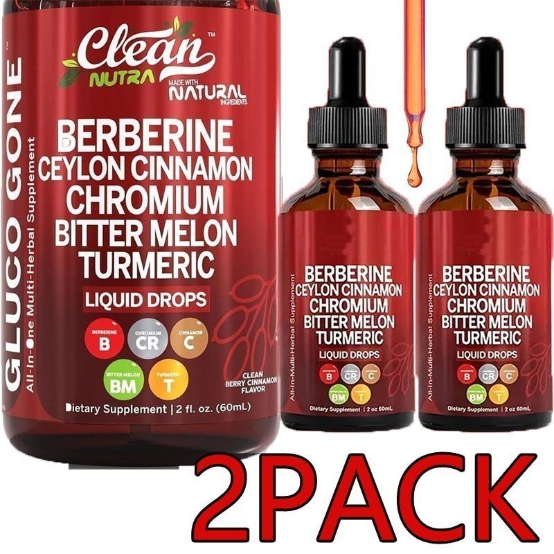 NEW 2 Bottles Clean Nutra Berberine with Ceylon Cinnamon Supplement Liquid Drops