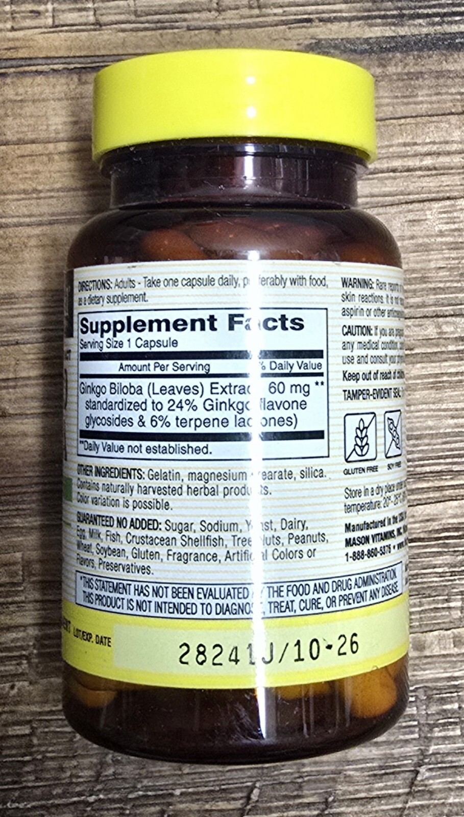 3 Pack Mason Natural – Ginkgo Biloba,*09/2027* Standardized Extract, 3 x 60 =180