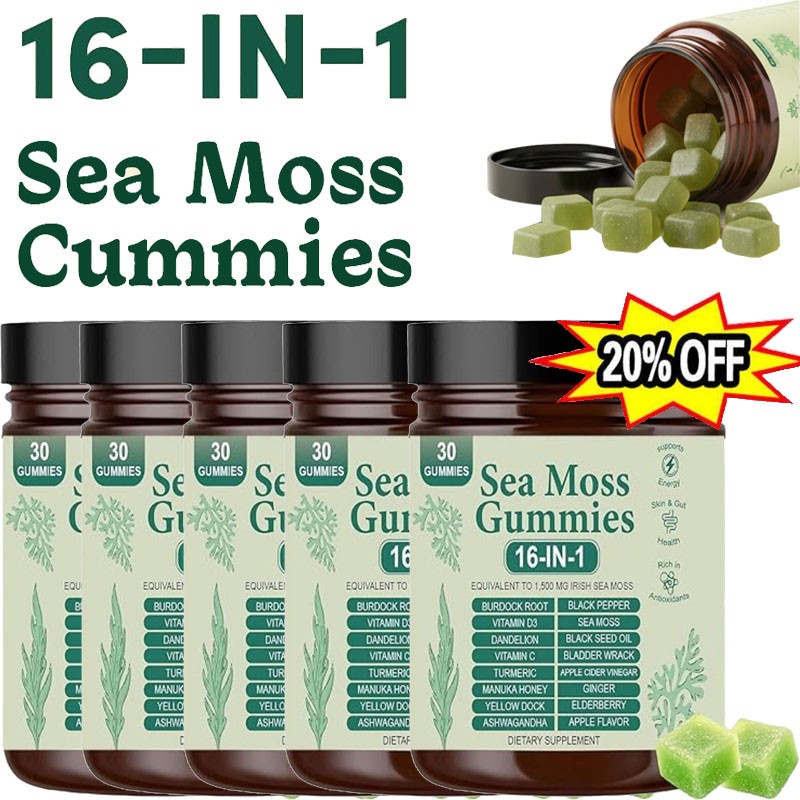 Improved 16 in 1 Organic Sea Moss Gummy | Irishmoss Extract 6000Mg | Green Apple