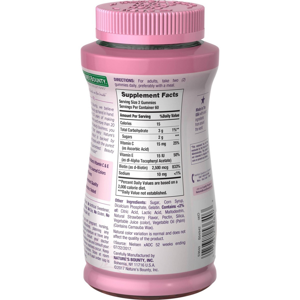Natures Bounty Hair, Skin &Nails Gummies with Biotin – Strawberry – 120ct