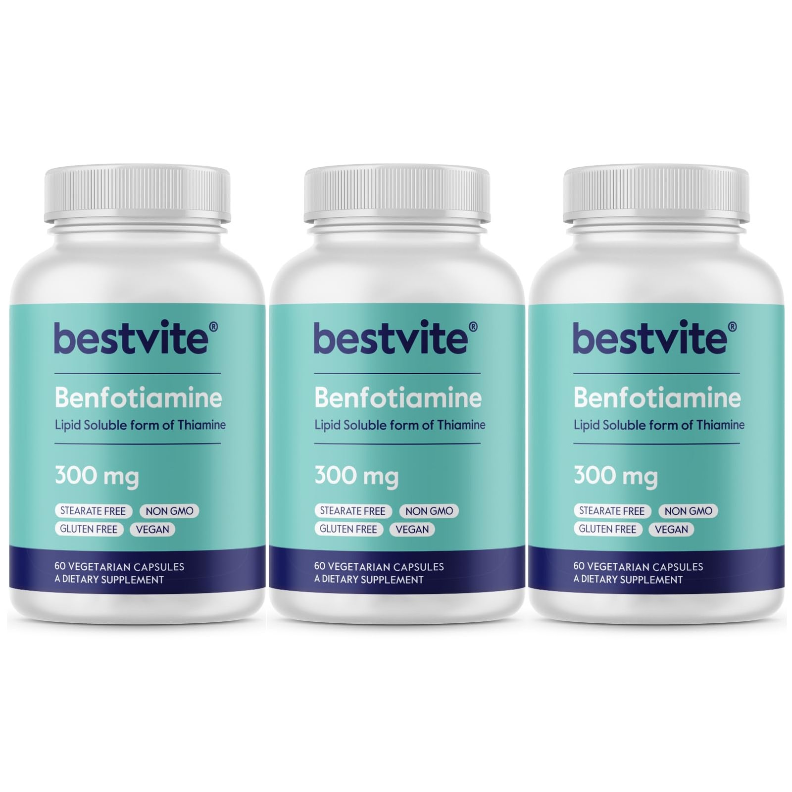 BESTVITE Benfotiamine 300mg 180 Veg Caps 60×3 No Stearates Vegan