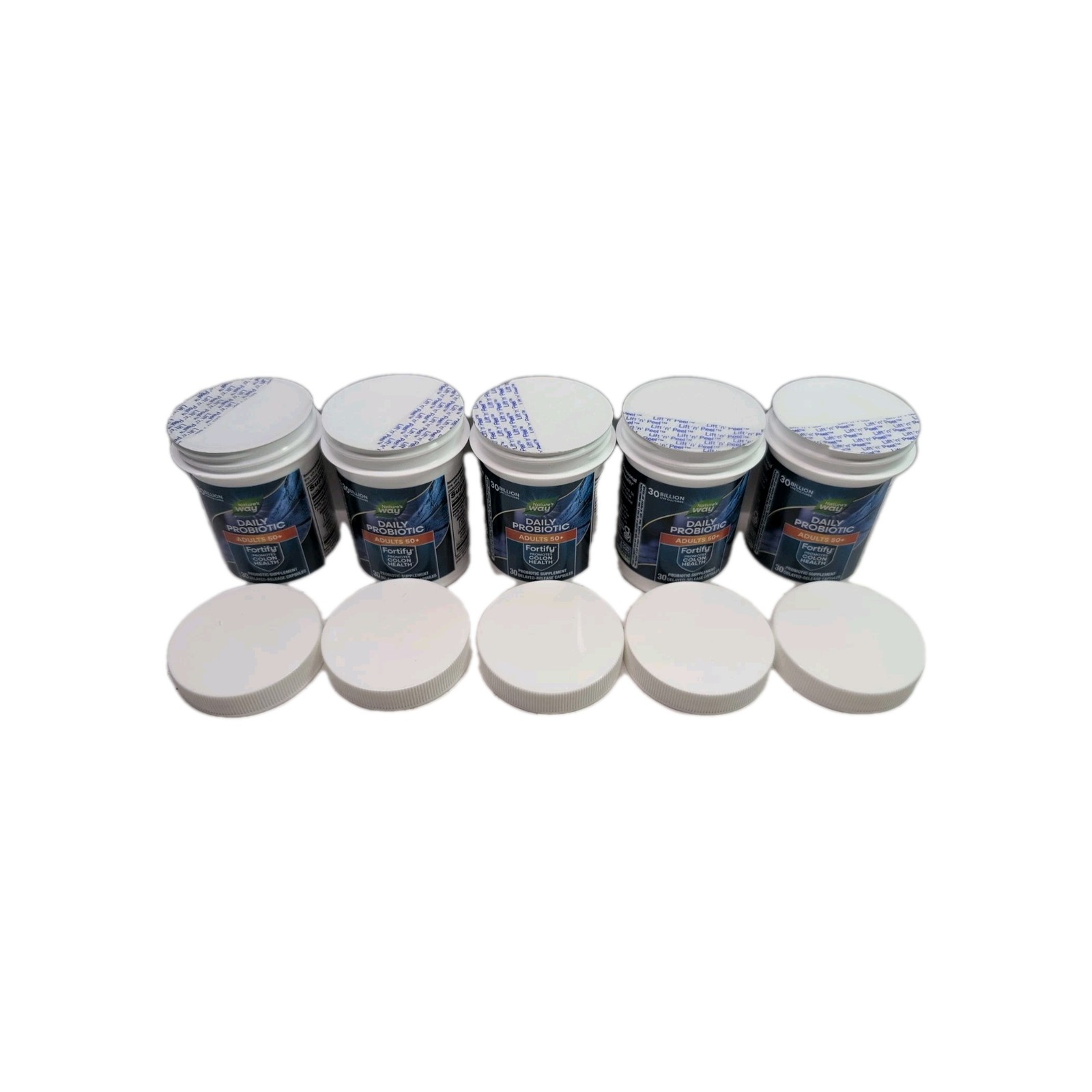(5) Fortify 50+ Probiotics+Prebiotics 30 Bilion 30 Capsules Each. Exp: 01/2026+