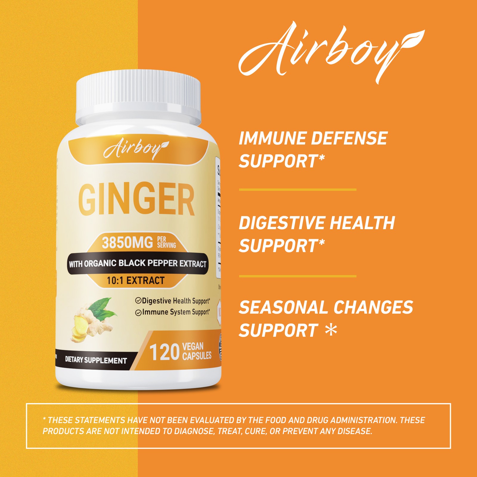 Organic Ginger 3850mg – Digestion, Nausea, Stomach Settler, Non-GMO, Gluten Free