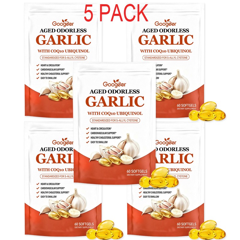 5x Odorless Age-Resilient Aged Garlic 600 mg Softgels (60 Count) with CoQ1* USA