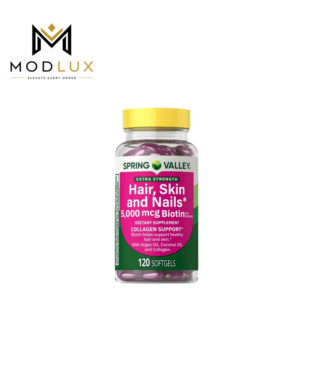 Spring Valley Hair Skin Nails Collagen Support 5000mcg Biotin Softgels 120 Count