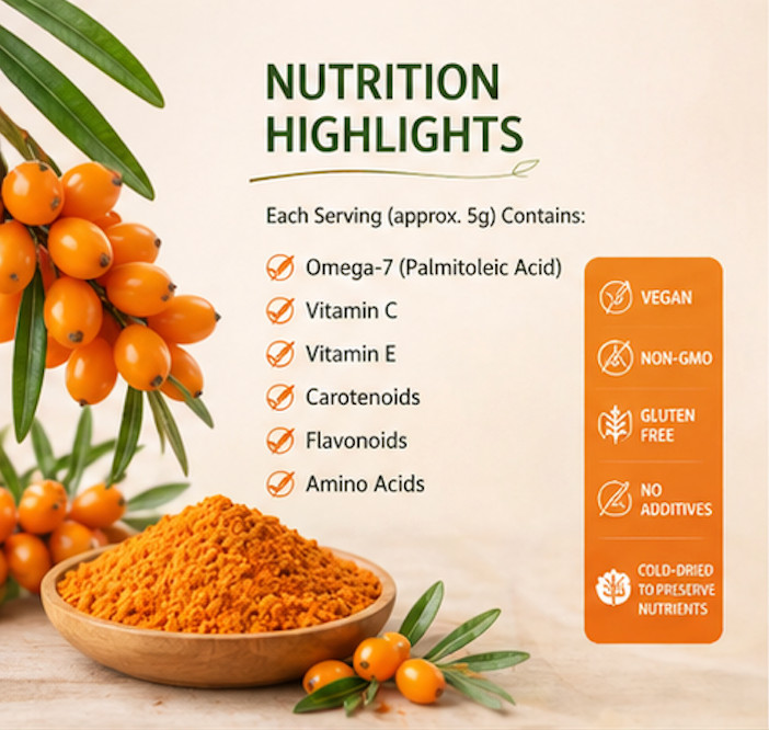 4oz Sea Buckthorn Powder Organic Super fruit | Rich in Omega-7 Vitamin C