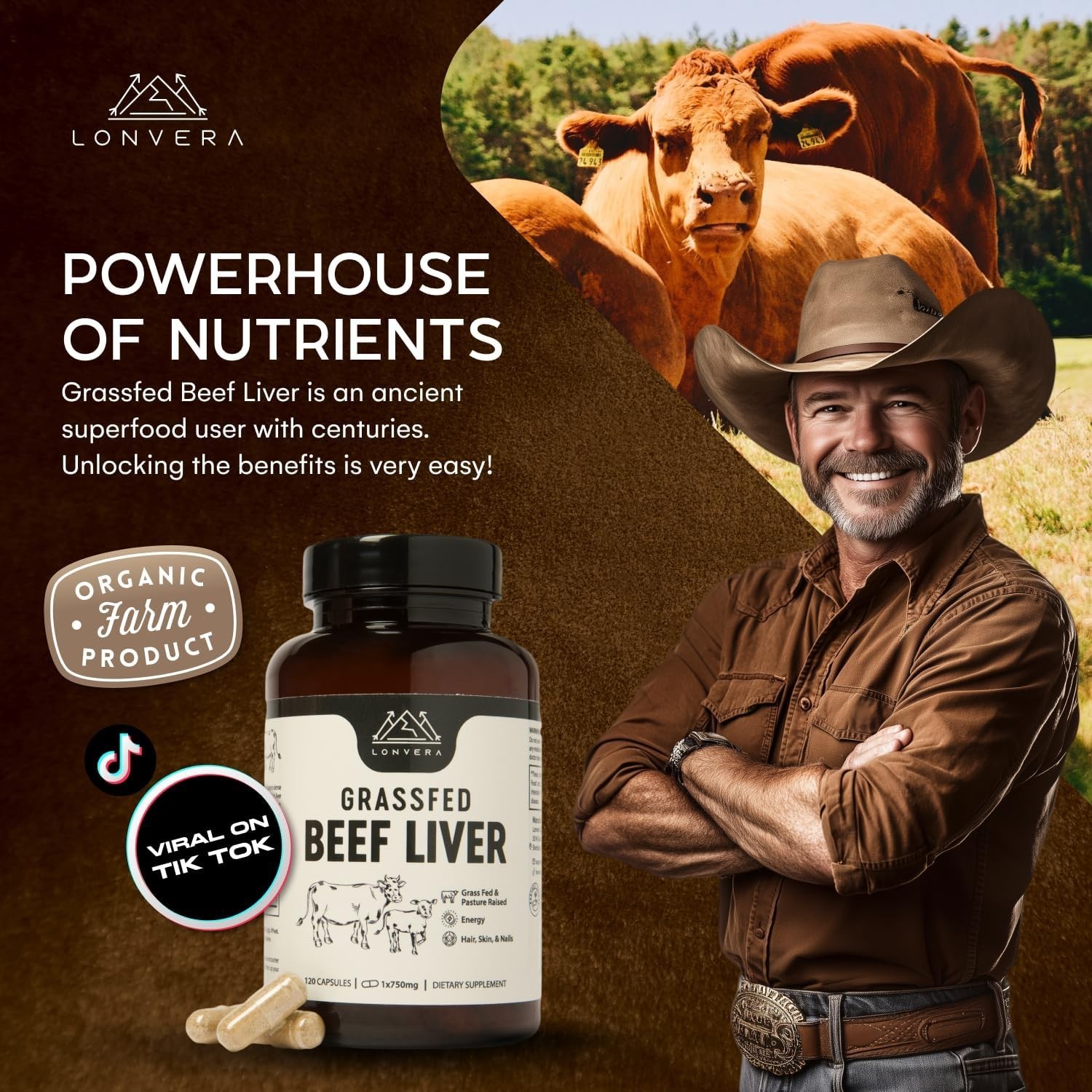 Lonvera Grass Fed Beef Liver Capsules for Women and Men – 120 Capsules BRAND NEW