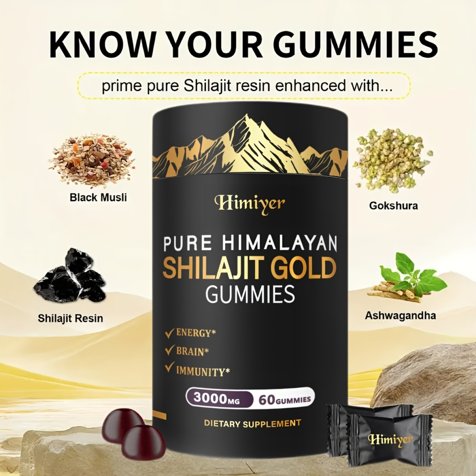 Pure Shilajit Gold gummies- 3000mg Ginger Ginseng Ashwagandha Multi Mineral
