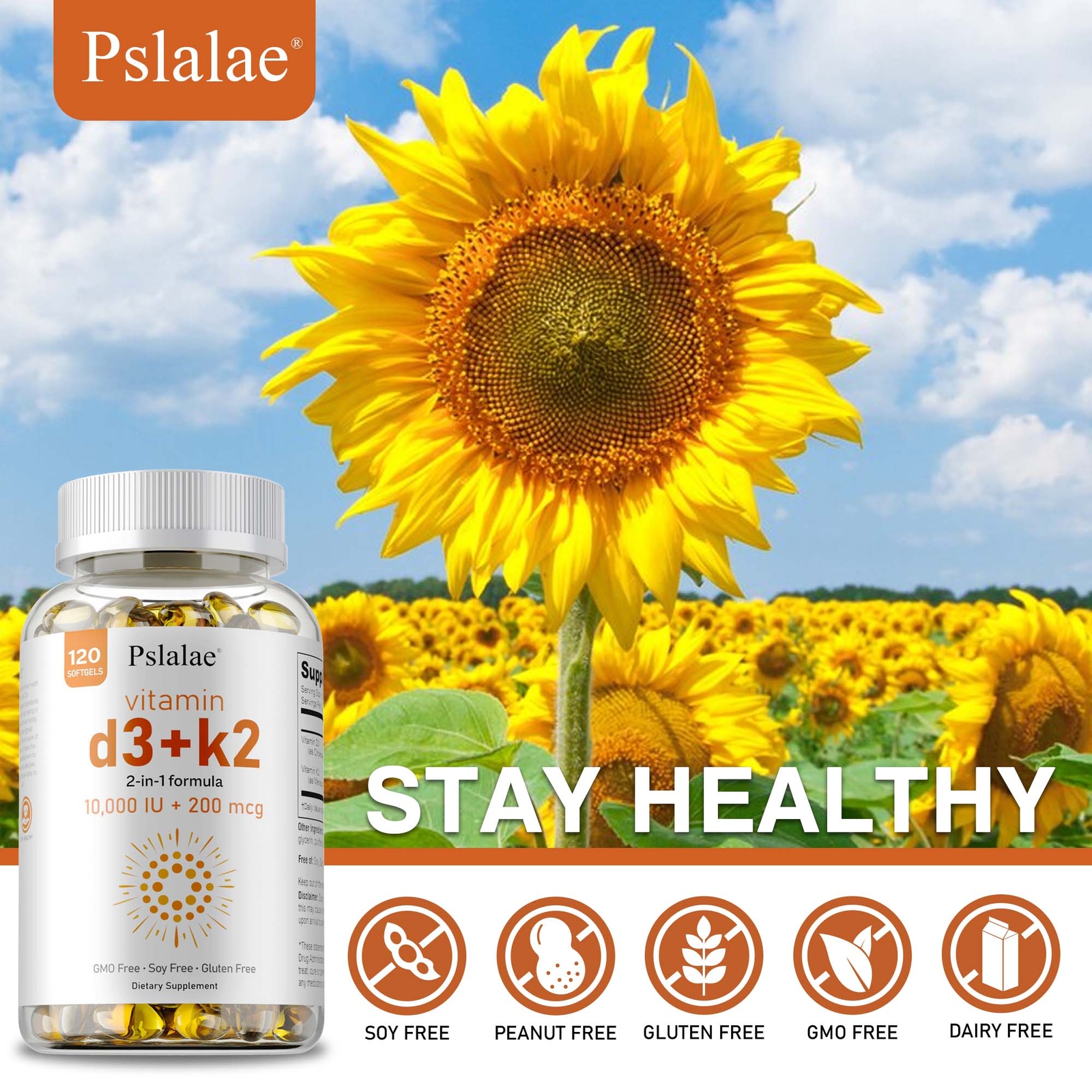 Vitamin D3+K2 Softgels 10000 IU – Immune Support Bone Health Anti-Inflammatory