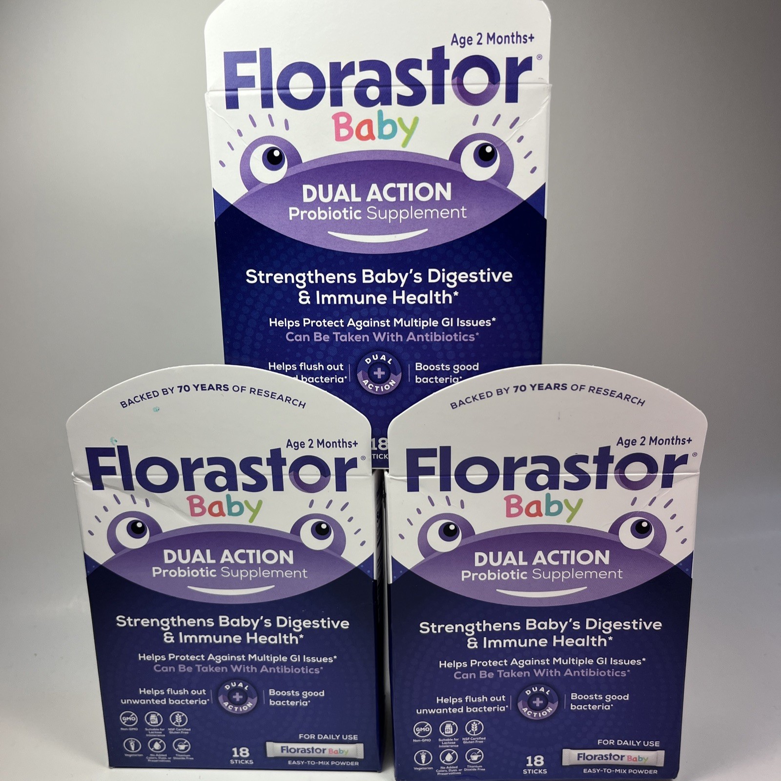 Florastor Baby Dual Action Probiotic Supplement Digestive Immune Health 3 Boxes