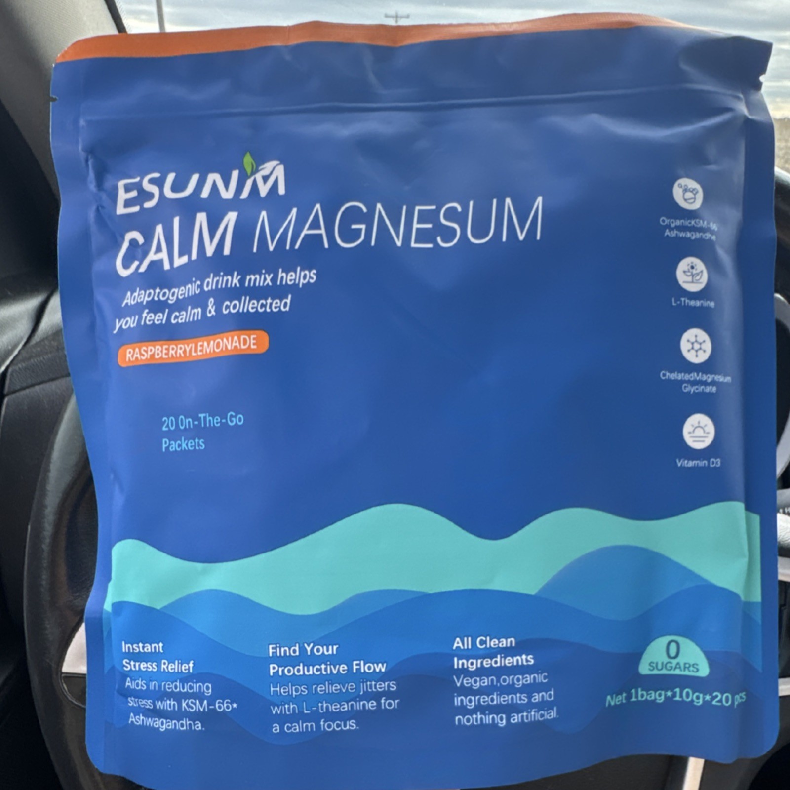 ESUNM Calm Magnesium Adaptogenic Drink Mix Raspberry Lemonade 20 Packets