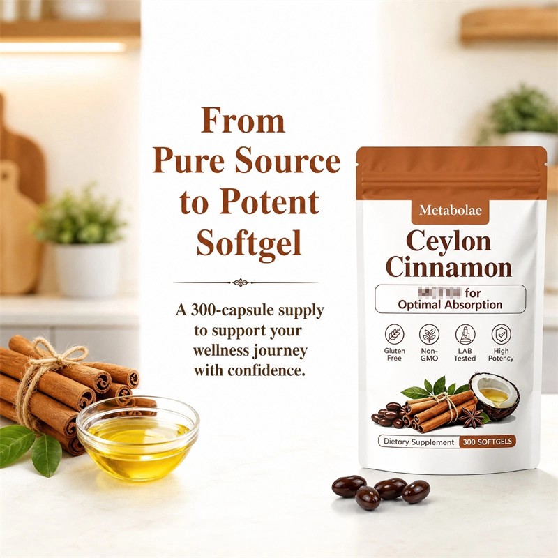 Metabolae Ceylon Cinnamon Capsules With MCT Oil, Non-GMO, Gluten Free, 300pcs