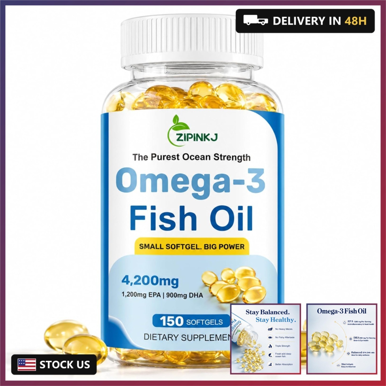 Omega-3 Fish Oil Supplements 4200mg– Triple Strength, Mini Softgels, High Purity