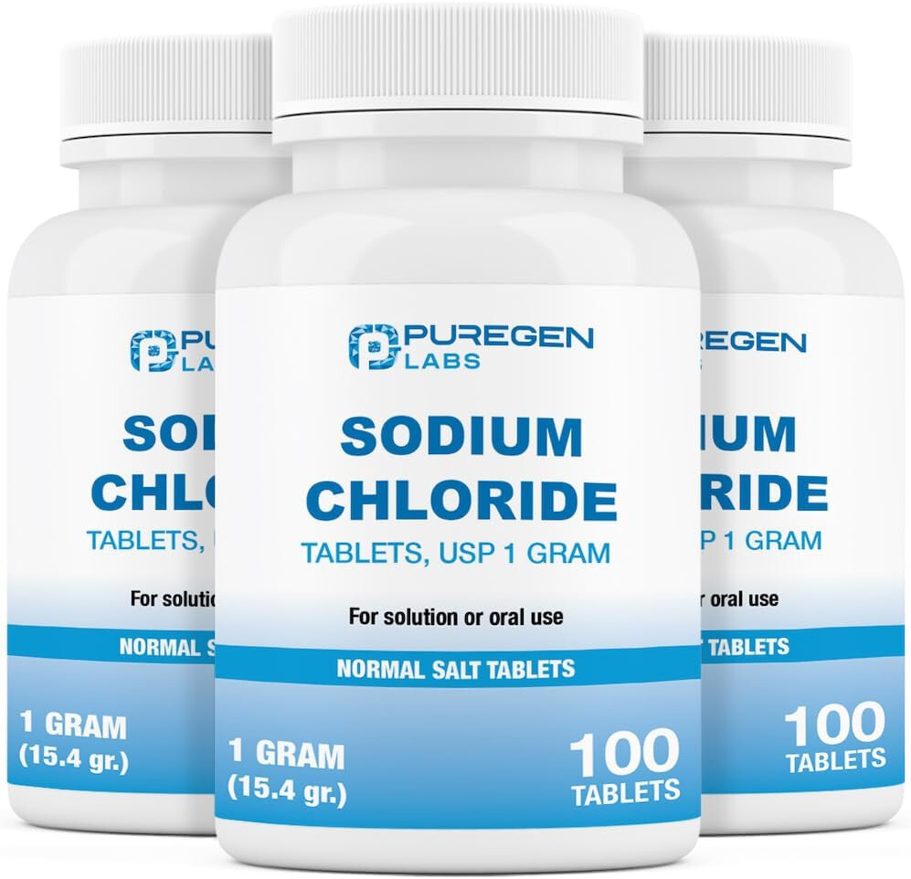Puregen Sodium Chloride Tablets Normal Salt 1 GM (1000 mg) 100 Tablets Pack of 3